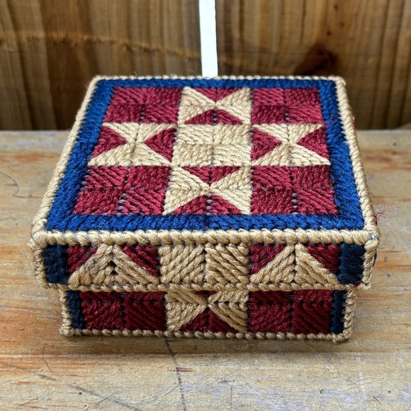 Set of 6 Handmade Needlepoint Cork Back Coasters with Matching Box - Picture 3 of 4